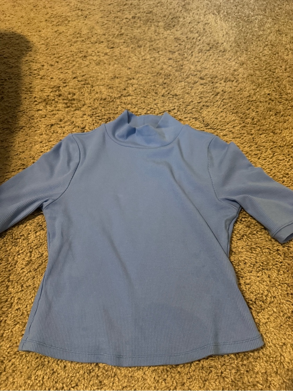 ALO Yoga Ribbed Mock-Neck Short Sleeve Top in Light Blue